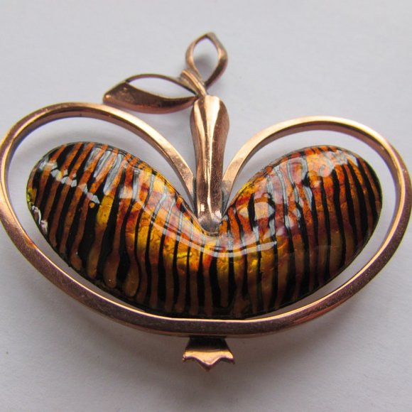 SALE Vintage Renoir Matisse Brooch Apple Shape Copper Tone - Picture 3 of 7